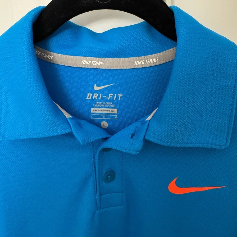 Nike Polo Shirt Blue and Orange Performance Fabric - Picture 3 of 9